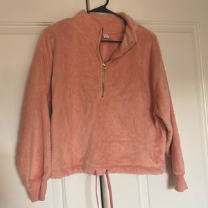Very soft pink fleece XS cropped quarter zip gold zipper and drawstring